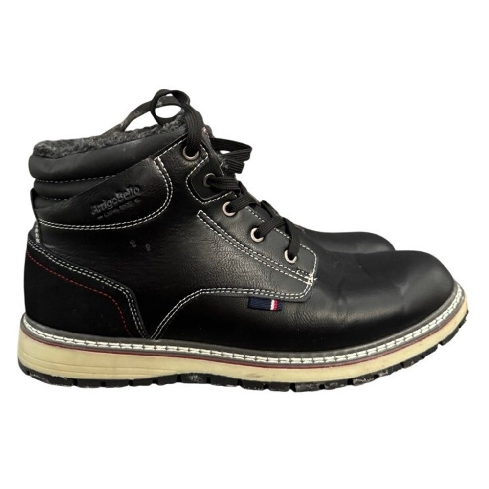 Arrigo Bello Mens Black Faux Leather Faux Fur Lined Winter Boots High Lace Up 46